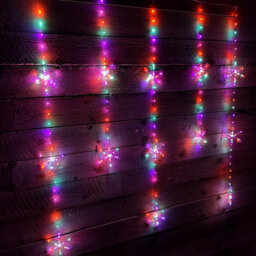 Samuel Alexander 1.3M X 1.2M Light Up Snowflake Christmas Curtain Lights With 390 Rainbow & Orange Twinkling Leds