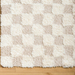 Livabliss Urban Shaggy-Modern Cream Beige Checkered Soft Plush Pile Living Bedroom Rug 80 X 220 Cm Easy Care, Non Shedding - thumbnail 7