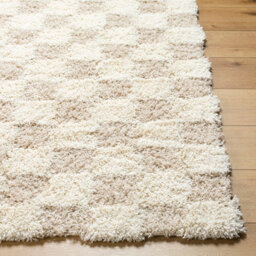 Livabliss Urban Shaggy-Modern Cream Beige Checkered Soft Plush Pile Living Bedroom Rug 80 X 220 Cm Easy Care, Non Shedding - thumbnail 5