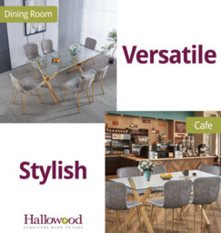 Hallowood Furniture Cullompton Dining Table Glass Top With 6 Taupe Faux Leather Chairs, Oak Effect Legs - thumbnail 6