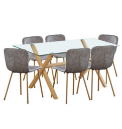 Hallowood Furniture Cullompton Dining Table Glass Top With 6 Taupe Faux Leather Chairs, Oak Effect Legs - thumbnail 8