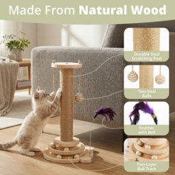 Daisy & Max Indoor Cat Scratching Post 45Cm, Tall Sisal Cat Scratcher With Sturdy Base & Hanging Toys, Durable Cat Toys - thumbnail 5