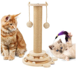 Daisy & Max Indoor Cat Scratching Post 45Cm, Tall Sisal Cat Scratcher With Sturdy Base & Hanging Toys, Durable Cat Toys - thumbnail 1