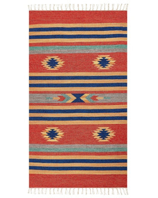 Beliani Kilim Handwoven Multicolour Cotton Rug 80 X 150 Cm Reversible With Tassels - image 1