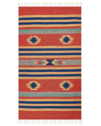 Beliani Kilim Handwoven Multicolour Cotton Rug 80 X 150 Cm Reversible With Tassels - thumbnail 1