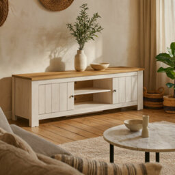 Wyld Haus Tipsyfern 189Cm White And Natural Oak 2-Door Wide Tv Unit