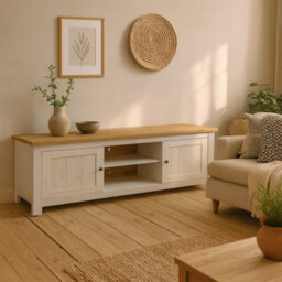 Wyld Haus Tipsyfern 189Cm White And Natural Oak 2-Door Wide Tv Unit - thumbnail 2