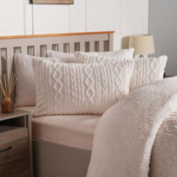Ohs Cable Knit Fleece Duvet Cover Set Warm Reversible Bedding, Natural - King - thumbnail 4