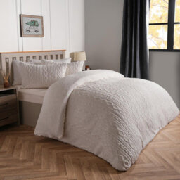Ohs Cable Knit Fleece Duvet Cover Set Warm Reversible Bedding, Natural - King - thumbnail 3