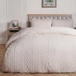 Ohs Cable Knit Fleece Duvet Cover Set Warm Reversible Bedding, Natural - King
