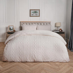 Ohs Cable Knit Fleece Duvet Cover Set Warm Reversible Bedding, Natural - King - thumbnail 2