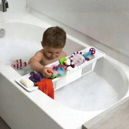 Bathroom Bathtub Caddy Tray Adjustable 57 To 86Cm Plastic Expandable Bath Shelf With Drainage Anti Slip Handles Storage Rack - thumbnail 5