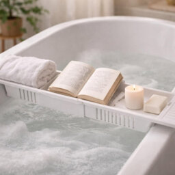 Bathroom Bathtub Caddy Tray Adjustable 57 To 86Cm Plastic Expandable Bath Shelf With Drainage Anti Slip Handles Storage Rack - thumbnail 6