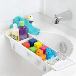 Bathroom Bathtub Caddy Tray Adjustable 57 To 86Cm Plastic Expandable Bath Shelf With Drainage Anti Slip Handles Storage Rack - thumbnail 3