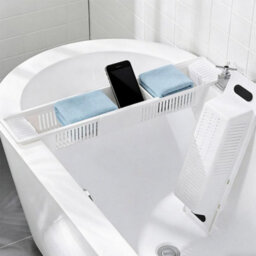 Bathroom Bathtub Caddy Tray Adjustable 57 To 86Cm Plastic Expandable Bath Shelf With Drainage Anti Slip Handles Storage Rack - thumbnail 4