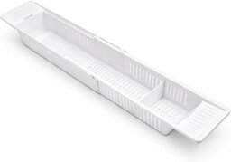 Bathroom Bathtub Caddy Tray Adjustable 57 To 86Cm Plastic Expandable Bath Shelf With Drainage Anti Slip Handles Storage Rack - thumbnail 1