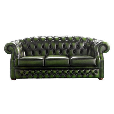 Chesterfield 3 Seater Antique Green Leather Sofa Bespoke In Buckingham Style - image 1
