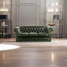 Chesterfield 3 Seater Antique Green Leather Sofa Bespoke In Buckingham Style - thumbnail 3