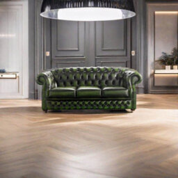 Chesterfield 3 Seater Antique Green Leather Sofa Bespoke In Buckingham Style - thumbnail 2
