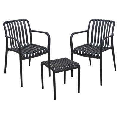 Jack Stonehouse Jsh Black 3 Piece Modern Garden Patio Set With 2X Chairs & Table Uv Protected Weather Resistant Pp Polypropylene - image 1