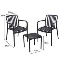 Jack Stonehouse Jsh Black 3 Piece Modern Garden Patio Set With 2X Chairs & Table Uv Protected Weather Resistant Pp Polypropylene - thumbnail 3