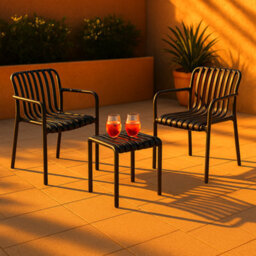 Jack Stonehouse Jsh Black 3 Piece Modern Garden Patio Set With 2X Chairs & Table Uv Protected Weather Resistant Pp Polypropylene - thumbnail 2