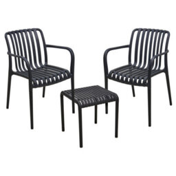 Jack Stonehouse Jsh Black 3 Piece Modern Garden Patio Set With 2X Chairs & Table Uv Protected Weather Resistant Pp Polypropylene - thumbnail 1