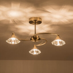 Harper Living 3 Light Semi-Flush Ceiling Light, Antique Brass Finish, Clear Glass Shades, G9 Bulb Cap - thumbnail 2