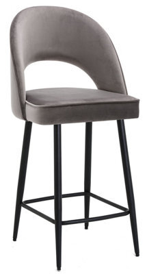 Lamboro Chelsea Velvet Single Kitchen Bar Stool, Fixed Black Legs, Extra Padded Seat, Breakfast Bar & Home Barstool, Charcoal Grey - image 1