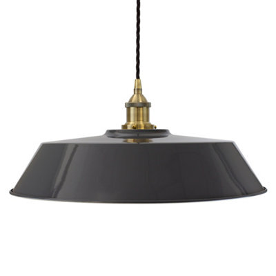 Slate Grey Large Chancery Painted Dome Pendant Light With Antique Brass Lamp Holder And Black Twisted Cable - Se Home - image 1