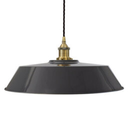 Slate Grey Large Chancery Painted Dome Pendant Light With Antique Brass Lamp Holder And Black Twisted Cable - Se Home - thumbnail 1