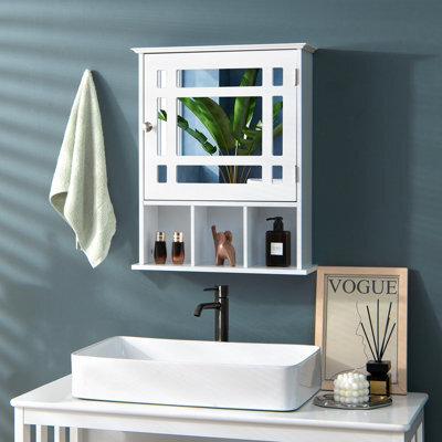 Costway Bathroom Wall Storage Cabinet Wooden Hanging Medicine Organizer W/ Mirror White - image 1