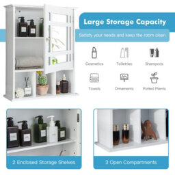 Costway Bathroom Wall Storage Cabinet Wooden Hanging Medicine Organizer W/ Mirror White - thumbnail 8