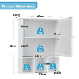 Costway Bathroom Wall Storage Cabinet Wooden Hanging Medicine Organizer W/ Mirror White - thumbnail 3