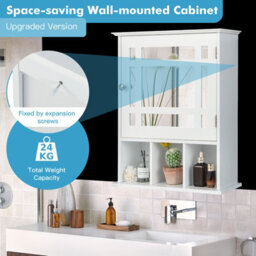 Costway Bathroom Wall Storage Cabinet Wooden Hanging Medicine Organizer W/ Mirror White - thumbnail 6