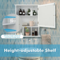 Costway Bathroom Wall Storage Cabinet Wooden Hanging Medicine Organizer W/ Mirror White - thumbnail 7