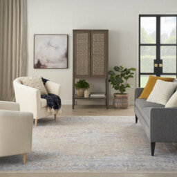 Grey Gold Floral Bordered Traditional Rug For Dining Room Bedroom & Living Room-66Cm X 160Cm - thumbnail 1