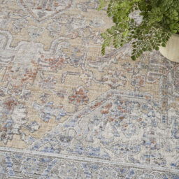 Grey Gold Floral Bordered Traditional Rug For Dining Room Bedroom & Living Room-66Cm X 160Cm - thumbnail 3