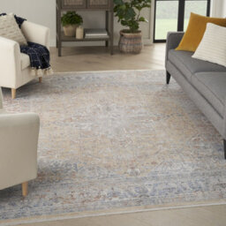 Grey Gold Floral Bordered Traditional Rug For Dining Room Bedroom & Living Room-66Cm X 160Cm - thumbnail 2