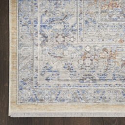 Grey Gold Floral Bordered Traditional Rug For Dining Room Bedroom & Living Room-66Cm X 160Cm - thumbnail 5