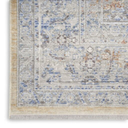 Grey Gold Floral Bordered Traditional Rug For Dining Room Bedroom & Living Room-66Cm X 160Cm - thumbnail 6