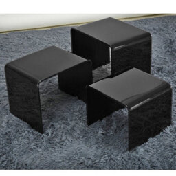 Nest Of 3 Bent Glass Coffee Table Modern Nesting Side Table For Living Room  Black - thumbnail 5