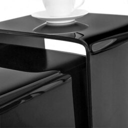 Nest Of 3 Bent Glass Coffee Table Modern Nesting Side Table For Living Room  Black - thumbnail 6