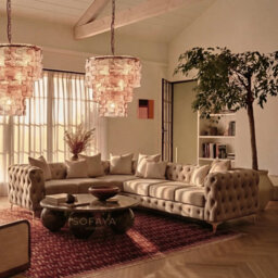 Sofaya Monaco Chesterfield 6 Seater Chaise Sofa Mink Velvet L Shaped Corner Chaise- Left Hand Deep Buttoned Upholstery Couch Lounge - thumbnail 1
