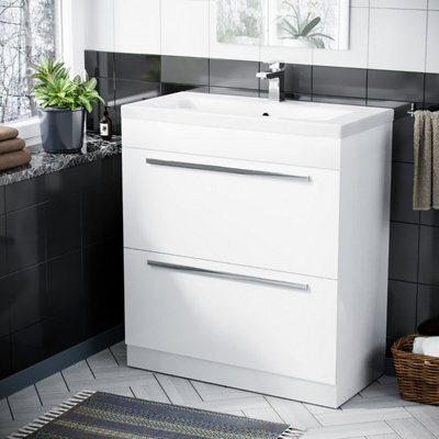 Nes Home 800 mm Cloakroom White Basin 2 Drawer Vanity Cabinet - image 1