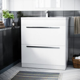 Nes Home 800 mm Cloakroom White Basin 2 Drawer Vanity Cabinet - thumbnail 2