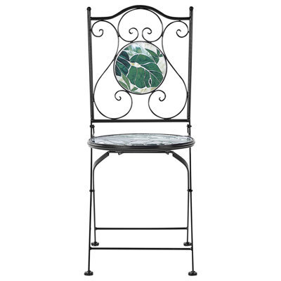 Beliani Everluxe Set Of 2 Black Metal Folding Garden Chairs With Green Mosaic Tiles - Compact Outdoor Dining Seating - image 1