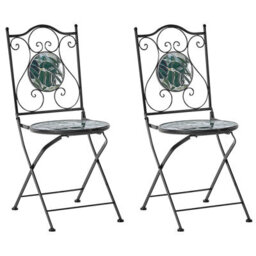 Beliani Everluxe Set Of 2 Black Metal Folding Garden Chairs With Green Mosaic Tiles - Compact Outdoor Dining Seating - thumbnail 4
