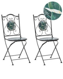 Beliani Everluxe Set Of 2 Black Metal Folding Garden Chairs With Green Mosaic Tiles - Compact Outdoor Dining Seating - thumbnail 3