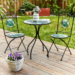 Beliani Everluxe Set Of 2 Black Metal Folding Garden Chairs With Green Mosaic Tiles - Compact Outdoor Dining Seating - thumbnail 2
